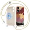 Foonary Magnetica Cover con Cordino per iPhone 16, Compatibile con MagSafe, Aesthetic Leopardata Motivo Geometrica Disegni,Silicone Custodia Case con Tracolla Collana Catena per iPhone16 6,1