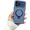 HUHUCASE Custodia per iPhone 17/16/15/14/13/12/11 Pro Max, cavalletto magnetico rotante a 360°, copertura protettiva in rete che dissipa il calore e a prova di caduta (iPhone17Promax, blu)
