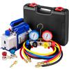 VEVOR Set Manometro per Pompa per Vuoto 135,92 L/min Set Pompa per Vuoto, Stadio Singolo per Sistemi di Raffreddamento HVAC A/C, Kit Manometro R410A R134A R22, Include Manometro 4 Vie, Tubo Flessibile