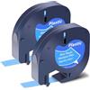 SHUBEIEUMI 2 Pezzi Nastro per Etichette Compatibile con Nastro Dymo Letra Tag 12mm x 4m, Stampa Nero su Blu, Compatibile con Etichette Dymo Plastica Etichettatrice 91221