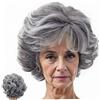 Comebachome Parrucca da vecchia signora, parrucca da nonna grigio chiaro dall'aspetto naturale da 5, 9 pollici, capelli di seta traspiranti ad alta temperatura per donna, decorazione