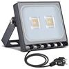 papasbox Proiettore LED Esterno 10W, 800LM Luce Bianca Calda 3000K, IP65 Impermeabile Faretto LED con Spina, Super Brillante per Giardino, Terrazza, Cortile, Ingresso