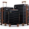 Vipbox Set 3 Valigie Rigide (3 ANNI DI SERVIZIO VIP) Espandibile 100% Policarbonato Leggera Set Trolley da Viaggio Ultrar Durevole Valigia con Chiusura TSA e 4 Ruote, Nero Premium