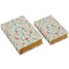 DRW Set di 2 scatole per Libri Decorate con Fiori e Uccelli, in Verde e Giallo, 6,5 x 30,2 x 20,5 cm