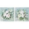 DRW Set di 2 Quadri su Tela con vasi e Fiori con Parte Dipinta a Mano in Bianco e Verde, 3 x 60 x 60 cm