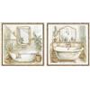 DRW Set di 2 Quadri su Tela con vasche da Bagno e Parte dipinte a Mano in Bianco, Verde e Marrone, 2 x 30 x 30 cm