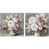 DRW Set di 2 Quadri su Tela con vasi e Fiori Dipinti a Mano in Rosa, Bianco e Verde, 3 x 60 x 60 cm