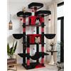 Globlazer Tiragraffi Gotico Nero Rosso Grandi XXL, Castello per Gatto Alto 204 cm con 3 Trespoli Imbottiti, 2 Grotte, 2 Cestini, Amaca, Albero Tiragraffi per 3-5 Grandi Gatti Adulti (F80, Gotico)
