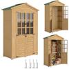 Outsunny Armadio da Giardino con Ripiani 128x57.5x197 cm Marrone Chiaro | Legno di Abete, Finestre in Acrilico, Casetta Porta Attrezzi da Esterno, Tetto Inclinato Asfalto, Porte Bloccabili