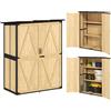 Outsunny Armadio da esterno con telaio acciaio tetto asfalto Naturale | Rimessa attrezzi legno, abri giardino, 2 ripiani, ante bloccabili, piedi regolabili, per patio
