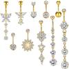 BDSHUNBF 10 Pcs Piercing Ombelico Pendente, Anello Con Ombelico, Cuore Farfalla Gioielli Lungo Barbell Set Per Le Donne, Oro