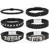 MILAKOO 6 Pezzi Bracciale in Pelle Nero Marrone Intrecciato Largo Bracciale Donna Uomo Punk Gioielli Teschio