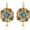 Mokilu' Orecchini Pendenti Vintage - in Ottone con Oro 24 KT - Fatto a Mano in Toscana, Made in Italy - Cabochon