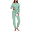 Uniexcosm Pigiama Donna Invernale, Maniche Lunghe, Dettagli a Righe | Girocollo con 3 bottoni, polsini e orlo a righe, pantaloni con fondo elasticizzato, vita elastica con coulisse e tasche