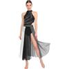 ranrann Vestito da Ballo Lirico Latino Americano Donna Senza Schiena Strass Abito da Pattinaggio Gonna Asimmetrica Danza Moderna Standard Valzer Tango Sala Saggio
