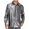 RUMAOZIA Camicia glitterata da uomo 80 paillettes camicia con 70 glitter camicia da discoteca anni '70 costume da discoteca a maniche lunghe con paillettes