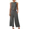 Generico Completo Estivo Donna Lino Senza Maniche Bluse Traspirante Completi Elegante Set Due Pezzi Donna Estivo Canotta Boho Completino Casuale Mare Fresco Completo Pantaloni e Camicia Per le Vacanze
