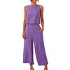 Generico Completo Estivo Donna Lino Senza Maniche Bluse Traspirante Completi Elegante Set Due Pezzi Donna Estivo Canotta Boho Completino Casuale Mare Fresco Completo Pantaloni e Camicia Per le Vacanze