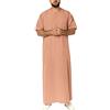RUMAOZIA Abbigliamento arabo Uomo Musulmano Caftano Abaya Uomo Thobe Loungewear con cerniera Abbigliamento islamico Cotone Lino Abaya Accappatoi Abbigliamento da preghiera per uomini Manica corta Robe