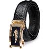 Barry.Wang Cintura da uomo in pelle nera con fibbia in oro animale scozzese regolabile a cricchetto cinture in pelle per uomo vestito casual jeans
