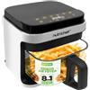 NutriChef Friggitrice ad aria calda 8 in 1 con ciotola trasparente - Cuocere gamberetti, bistecche, patatine, pollo e altro - Temperatura e tempo precisi - 5,5 l - bianco