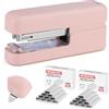 WORKPRO Pinzatrice 2 in 1 con punti metallici, pinzatrice rosa con levapunti, capacità 40 fogli, supporto piatto, spazio di archiviazione, include 2000 punti metallici standard, antiscivolo, per