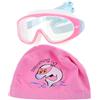 UKCOCO Set Occhialini Nuoto Cuffia Regolabile in Gomma PC | Lenti ad Alta Definizione, Protezione Orecchie, Vestibilità Comoda, per Ragazzi e Ragazze, Rosa Bianco
