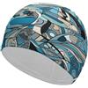 Anceky Cuffia da nuoto per donna, cuffia da nuoto per uomo, cuffia da bagno elastica alta, grafica a linee blu, cuffie da nuoto per capelli lunghi e corti