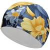 Anceky Cuffia da nuoto per donna, cuffia da nuoto per uomo, cuffia da bagno elastica alta, base blu, cappelli da nuoto floreali gialli per capelli lunghi e corti