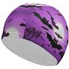 Anceky Cuffia da nuoto impermeabile per adulti con glitter scintillanti e pipistrelli viola volanti di Halloween, per donne, capelli lunghi e corti
