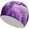Anceky Cuffia da nuoto per donna, cuffia da nuoto per uomo, cuffia da bagno elastica alta, cuffie da nuoto con farfalle e fiori viola per capelli lunghi e corti