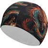 Anceky Cuffia da nuoto Dragon King in Fire per donna e uomo, impermeabile, mantiene i capelli asciutti, elastica, per adulti, comoda cuffia da nuoto per capelli lunghi, in tessuto antiscivolo