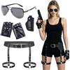 BTHRORO Fondina Cosciale Tattica Cintura Occhiali Guanti Poliziotta Donna | Kit 4 accessori: fondina, cintura nera , occhiali da sole, guanti pelle. Costume poliziotta per Carnevale, Halloween