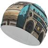 Anceky Cuffia da bagno vintage con radio boombox, cuffie da nuoto ad alta elasticità, adatte sia per capelli lunghi che corti, comoda cuffia da a grande per ridurre la resistenza e proteggere i capelli.