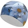 Anceky Cuffia da nuoto impermeabile per adulti con fiori AAAAAA e blu margherita, per donne, capelli lunghi e corti