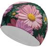 Anceky Cactus e fiori viola scuro, cuffia da nuoto impermeabile per adulti, cuffie da bagno per donne, capelli lunghi e corti