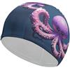 Anceky Cuffia da nuoto impermeabile per adulti con tema musicale astratto viola Octopus, per donne, capelli lunghi e corti