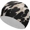 Anceky Cuffia da nuoto per donna, cuffia da nuoto per uomo, cuffia da bagno elastica alta, cuffie da nuoto in pelle di mucca bianca e nera per capelli lunghi e corti