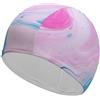 Anceky Cuffia da nuoto impermeabile per adulti, color marmo, a righe gialle e blu, per donne, capelli lunghi e corti