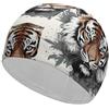 Anceky Cuffia da nuoto impermeabile per adulti Candy Land da donna, con tigre scarabocchiata in bianco e nero, per capelli lunghi e corti