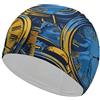 Anceky Cuffia da nuoto per donna, cuffia da nuoto per uomo, cuffia da bagno elastica alta, cuffia da nuoto con orologio blu e giallo per capelli lunghi e corti