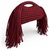 DUST/ROSE Clutch all'Uncinetto Bordeaux con Frange, Fatta a Mano, 27x16x11 cm, Chiusura Rotonda, Stile Boho Chic