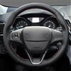Shining wheat Coprivolante cucito a mano in pelle sintetica nera per Ford Focus 4 2019 2020 Fiesta 17-19 Tourneo 2018 2019 Fit Ford Transit custom 2018 (filettatura rossa)