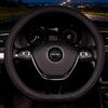 Pahajim Coprivolante per Auto in Pelle Tipo D 38CM/15'' con Durata Sicurezza Antiscivolo Protezione del Volante Dell'auto a Fondo Piatto per Uomo Donna(Nero)