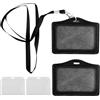 JRSHIRLEYLTD 2 Pezzi Porta Carte in Pelle PU, Portabadge Collo con Slot e Gancio Girevole Portachiavi,Nero Orizzontale Carte ID Badge,Porta badge Collo,Porta badge Resistente,per ufficio