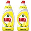 Fairy Detersivo Liquido per Piatti Formula Concentrata, Lavaggio a Mano, Profumo al Limone, 2 Flaconi da 750 ml