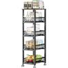 Uptyia Carrello ausiliare con ruote a 5 livelli con cestini estraibili | per cucina o bagno, scaffale in metallo, organizer multiuso, nero, 40 × 30 × 107,5 cm