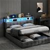AZJSAHAH Letto imbottito da 140 x 200 cm, con contenitore idraulico, letto matrimoniale con contenitore a LED, 140 x 200 cm, con rete a doghe, in lino, letto per ragazzi, letto boxspring, senza