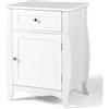 LIFEZEAL Comodino a 1 Anta con 1 Cassetto, Comò in Legno, Tavolino Basso, in Soggiorno, Camera da Letto, Salotto, Gambe Svasate, Antiribaltamento, Montaggio Semplice, Max 60 kg, 45x34x60,5 cm, Bianco