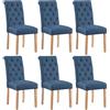 Yaheetech Set 6 Sedie Imbottite Sala da Pranzo Eleganti in Tessuto | Blu, Tessuto Imbottito, Schienale Alto Con Bottoni, Gambe In Legno Massello, Portata 125 KG, Per Cucina E Soggiorno